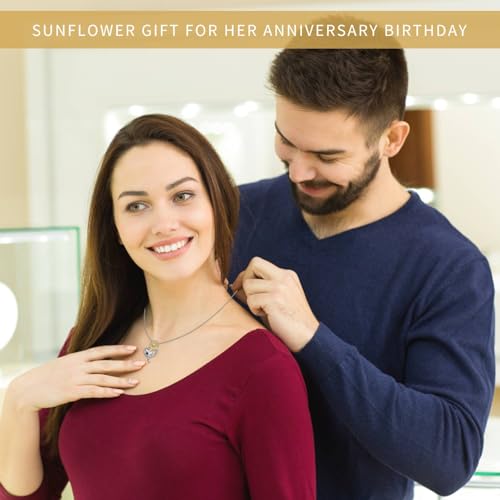 Sunflower Birthstone Necklace for Women, Sunflower Gift for Wife Birthday Gift Ideas Wedding Anniversary Birthday Gifts for Girlfriend You Are My Sunshine Pendant Necklace for Grandma Mom Daughter4