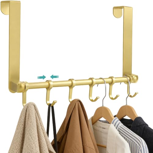 MGahyi Adjustable Over The Door Hooks with 6 Sliding Hooks, Extended Long Arm Space Aluminum Door...