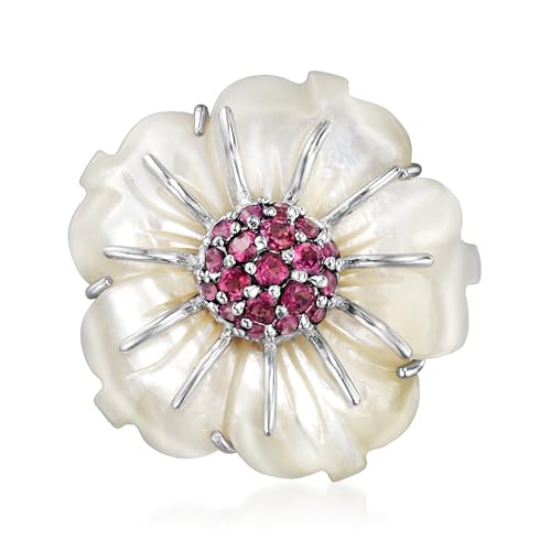 Ross-Simons Mother-Of-Pearl and 2.00 ct. t.w. Rhodolite Garnet Flower Pin