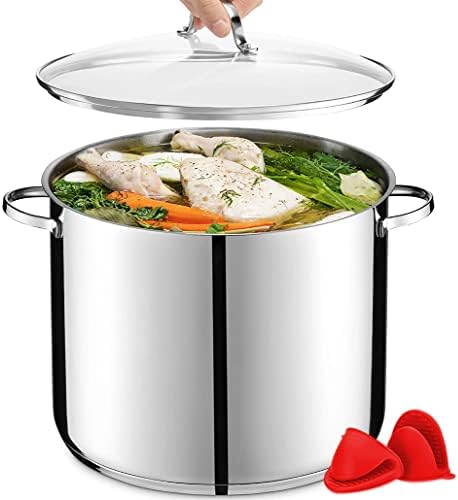 GOURMEX 21-Quart Induction Stock Pot | Stainless Steel Soup Pot with See Through Lid Glass Lid | Grade Heavy Duty Large Stockpot | Compatible with All Heat Sources | Dishwasher Safe