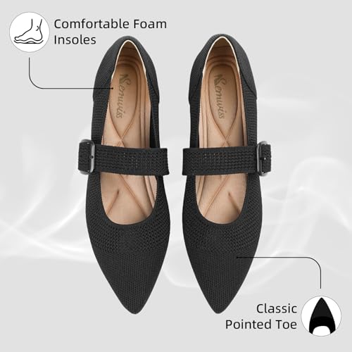 Semwiss Women's Mary Jane Flats Pointed Toe Ballet Flat Breathable Comfortable Dressy Casual Office Shoes with Adjustable Strap Design2