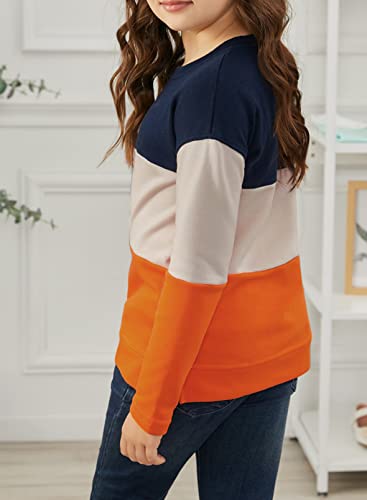 Image of SELINK Girls Big Kids Long Sleeve Striped Color Block Pocket Tees