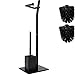 smartpeas WC-Garnitur - Schwarz – 22x18x70cm – Inkl. Toilettenpapierhalter und Toilettenbürste – rostfreier Edelstahl – Standfuß aus Glas mit Klobürste – Plus: 1+2 Klobürstenköpfe zum Austauschen!