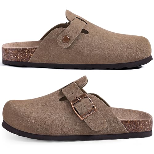 Image of KIDMI Unisex Vegan Suede Clogs Leather Mules Womens Mens Cork Footbed Potato Shoes with Arch Support