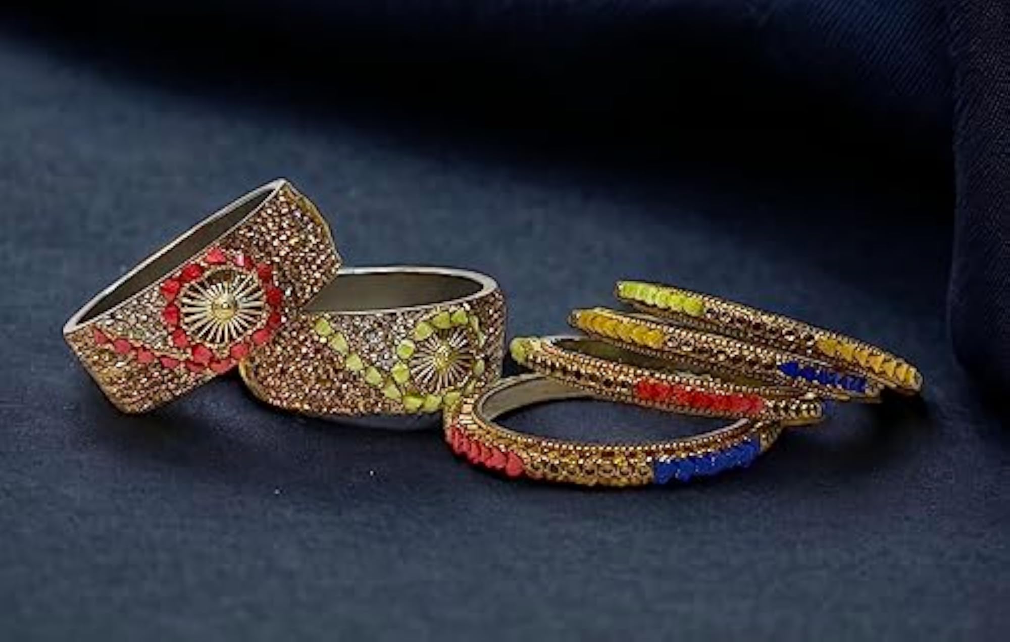Golden LCD Zirconia Stone Work Bridal Brass Bangle Set