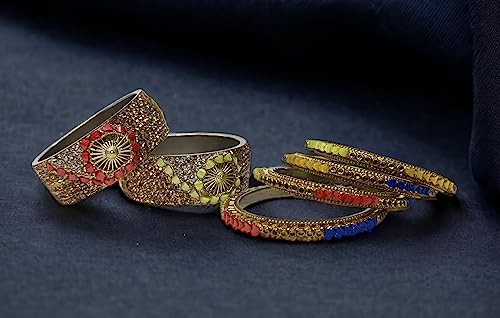 Golden LCD Zirconia Stone Work Bridal Brass Bangle Set