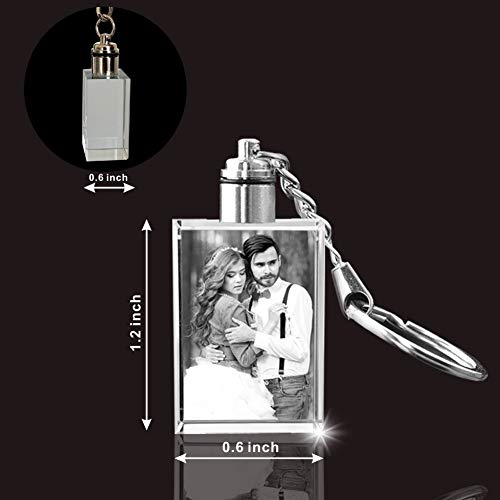 Qianruna Personalized Custom Led Laser Engraved Etched Crystal Glass Keychain Key Rings For Gifts (Led-Blue-Rectangle) #TOP3