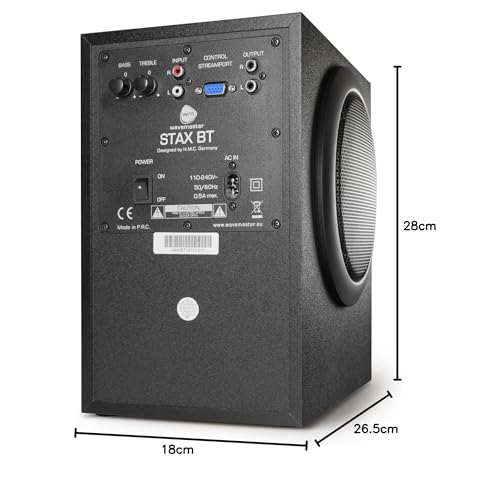 Wavemaster STAX BT - 2.1 Sístema de Altavoces Activos (46 Vatios) con Bluetooth - Ideal para el Uso con TV/Tableta/Smartphone/PC, Color Negro (66211)