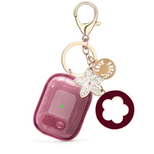 Image of (with Lock) Clear Case Compatible for Cute Apple Airpods Pro1 /2 Cases with Bling Keychain, VISOOM TPU Transparency Air pods Pro 1st 2nd Generation Earbuds Bling Keychain for iPod Pro2 1,Burgundy