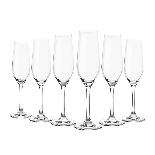 Stanley Rogers Tamar Champagne Flute Set of 6 – 235ml Lead-Free Crystal Glasses with Slender Silhouette, Brilliant Clarity, Fine Rim, Dishwasher Safe Sparkling Wine & Champagne Glassware