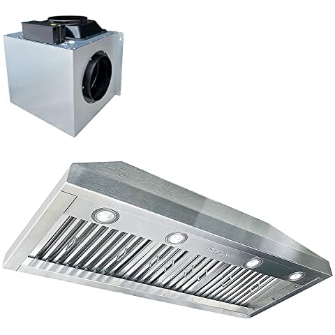 48-inch Range Hood Insert with Inline Remote Blower, CT Copper Tailor 1260CFM Kitchen Vent Hood, 4-Speed Exhaust Fan, 4 LED Lights, 8" Round Ducted,Baffle Filters, in Stainless Steel Cover