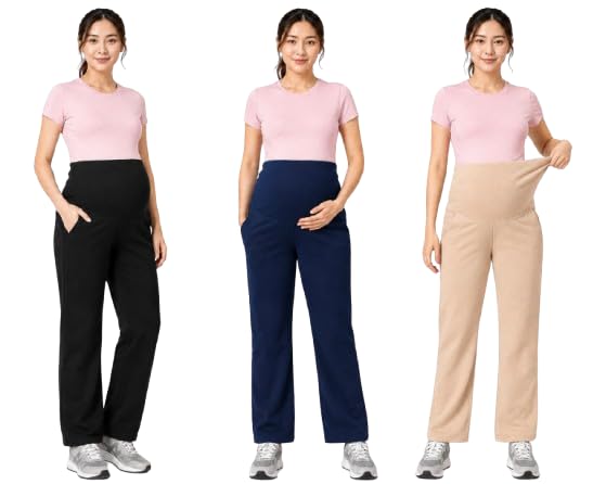 Pack of 3 Maternity Pregnancy Mom Pants for Women | Ultra-Soft Stretchable Belly Support | Bump-Friendly Waist Design with Pockets | Pre & Post Pregnancy-picture-45