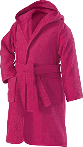 Erwin M&uuml;ller Kinder-Bademantel mit Kapuze Uni Frottier Fuchsia Gr&ouml;&szlig;e 110/116 - weich, flauschig, saugstark, mit Bindeg&uuml;rtel und Taschen, 100% Baumwolle
