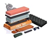 CLICKEIGHT Premium Sharpening Stone Kit - Knife Sharpener with Angle Guide and 4 Grit Options, Non-s
