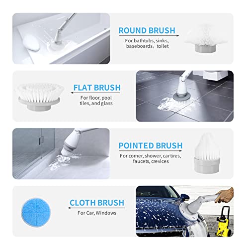 Electric Spin Scrubber, Syvio Cordless Cleaning Brush 2X Stronger Power Motor With 4 Replaceable Brush Heads, Ergonomic D-Handle, Extendable Arm, Power Scrubber For Bathroom, Floor, Pool, Tile, Car #TOP5