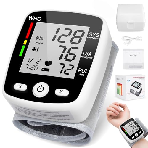 Medidor de Presion,Baumanómetro Digital de Muñeca,Con Voz en Español,2x99 Datos de Memoria,Certificación Europea,USB Recargable,Compacto y Fácil de Usar,on Pantalla LCD Grande,Medir Presión Arterial (Negro)