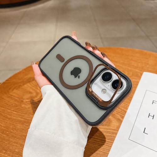 Image of LuxuryKase Smoked Clear MagSafe Case for iPhone 16 | Metal Camera Guard Kickstand | Rugged Grip Edge | Hard PC Back + Soft TPU | Wireless Charging Support - Gold