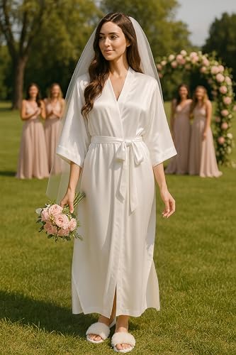 Image of PRODESIGN Satin Kimono Robe Women Long Silky Kimono Bathrobe Sleepwear Wedding Bridesmaid Robe