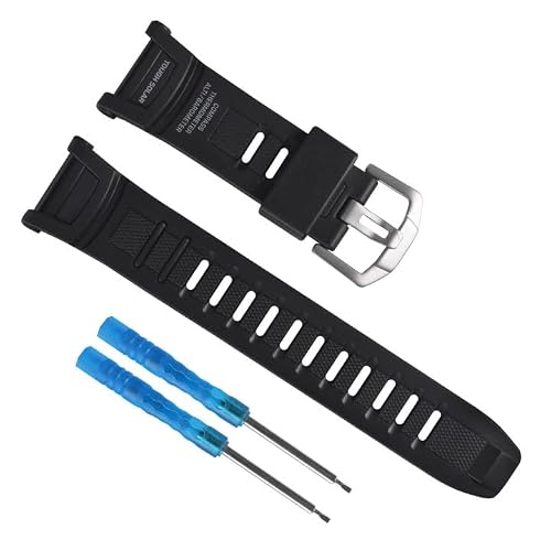 Resin Watch Band Strap Compatible with Caiso Protrek PRG130 PRG130-1V PRW1500 PRW1500-1Y PRW1500-1V PRW1500J-1 Replacement Leather Watch Band Pathfinder casio protrek watch band Sports Watch Strap waterproof Rubber Casio strap for men (Black/Silver Buckle) -  uEmoh