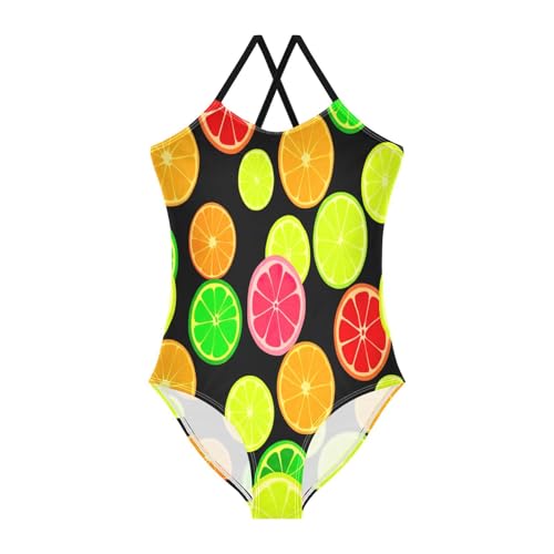Colorful Citrus Fruit Slices Child Girl Swimsuit, Beach Swimsuit 3-10 Y with Adjustable Shoulder Strap, 3-10 Y