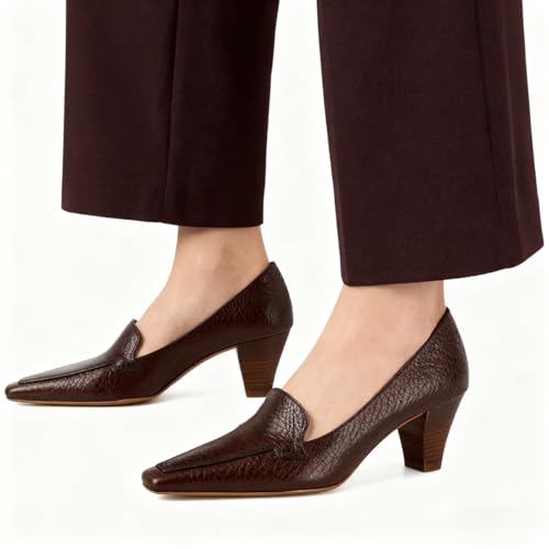 Image of LEHOOR Women Vintage Chunky Block Heel Pumps Shoes Square Pointed Toe Slip On Formal Office Work Business Loafers Shoes Suede Snakeskin Cone Heel Oxford Shoe Ladies Professional Chic Fall 4-11 M US