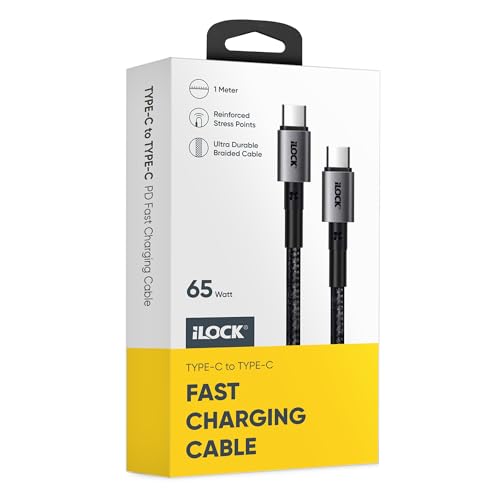 كابل شحن USB نوع C إلى نوع C بقدرة 65W بتصميم مضفر فائق المتانة ويدعم الشحن السريع من اي لوك، 1 م