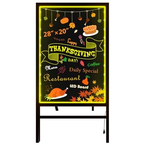 Woodsam Standing LED Board Sign - First Illuminated Easel with Neon Chalk Marker - Rustic Steel Vintage Decor for School, Wedding, Bar, Restaurant, Kitchen, and Home Cover