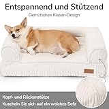 FUKUMARU Hundebett für große Hunde, Flauschiges & Katensofa mit wasserabweisender TPU-Schicht, Cordstoff, Waschbar und rutschfest, Abnehmbarer Reißverschlussbezug, 93 x 63 x 22 cm, Creme