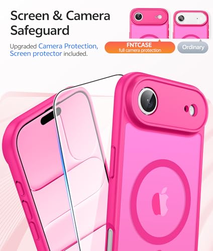 Image of FNTCASE for iPhone Air Case: [Compatible with Magsafe] Translucent Matte Cases with [Full Camera Protection] [Screen Protector] Military Grade Shockproof Protective Phone Cover - Hot Pink