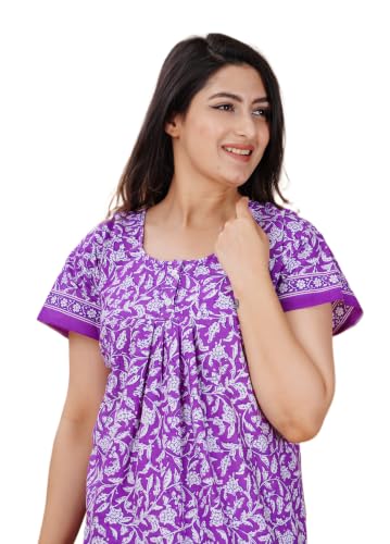Image of DIAMO Pure Cotton Embroidery Nighty for Women, Night Gown for Woman, Cotton Nighty for Women, Maxi Night Gown Nighty with a Pocket and Adjustable Knot (Free Size)