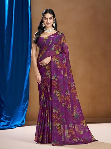 Image of Garden Vareli Nara Chiffon Abstract Floral Print Saree
