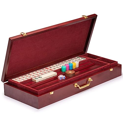 Yellow Mountain Imports American Mahjong Set – Classic Royale II with Redwood Veneer Case, Wooden Pusher Racks, Wind Indicator, Dice & Wright Patterson Scoring Coins