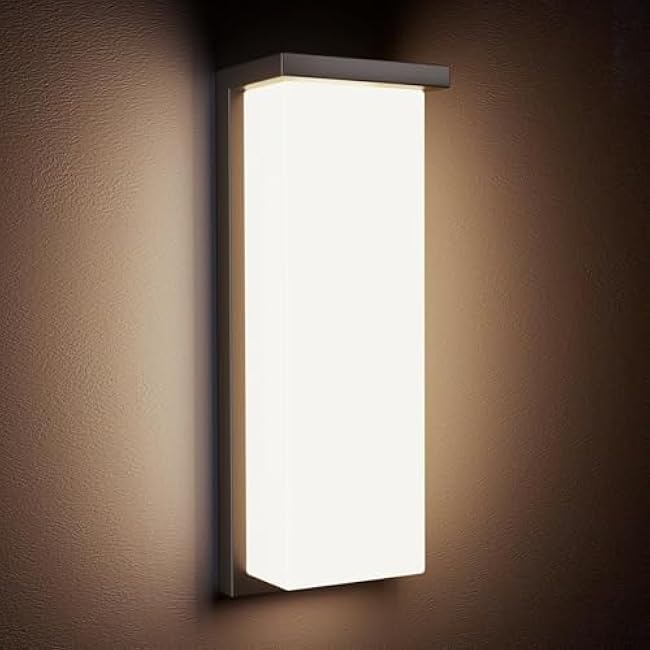 Modern Black Rectangular Outdoor Wall Light Fixtures, 18/20/22W, 3-Color Temp Adjustable