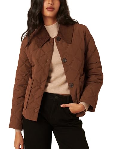 Lviefent Womens Corduroy Collar Quilted Jacket Lightweight Puffer Jacket Padded