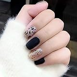 Fdesigner Leopard Fake Nails Black Short Press on Nails Full Cover False Nails Acrylic Nails Matte A