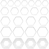 80 Pcs 4 Sizes Hexagon Open Bezel Blank Open Back Bezel Pendants Metal Frame Open Bezel Linking Ring for Dangling Earrings Necklace UV Resin Crafts DIY Jewelry Making (Silver)