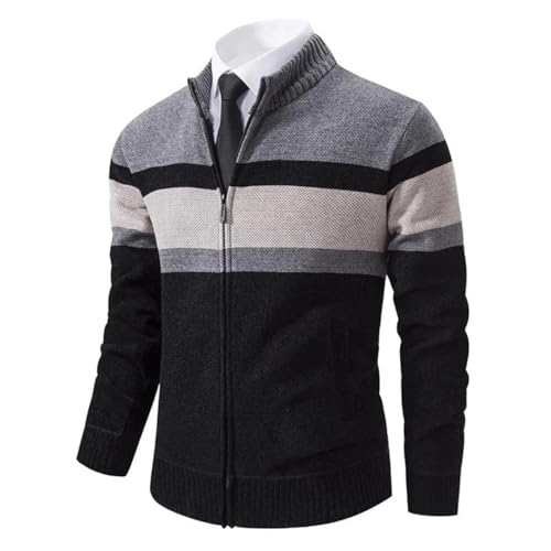 Men Striped Cardigan Slim Knitted Sweaters Stand Collar Zipper Knitting Sweatercoat2
