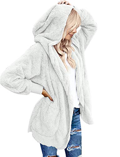LookbookStore Women's Oversized Open Front Hooded Draped Pocket Cardigan Coat White Size XL US 16-US 18