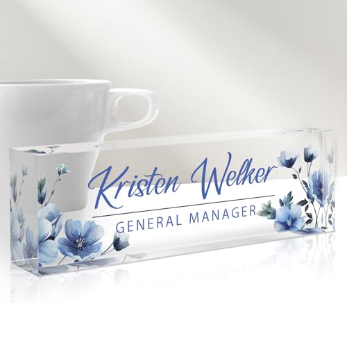 Custom Name Plate for Desk - Personalized Gifts Acrylic Name Plate for Women Men - Office Decor Gifts for Coworkers, Boss, Employees, Teacher, Social Worker (Flowers-B)