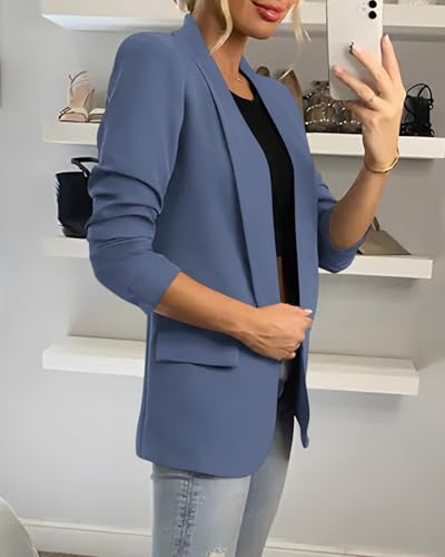 KIRUNDO Womens Blazer 2026 Spring Fall Bussiness Casual Long Sleeve Open Front Work Office Dressy Suit Jackets with Pockets(Grey Blue, Large) — view 5