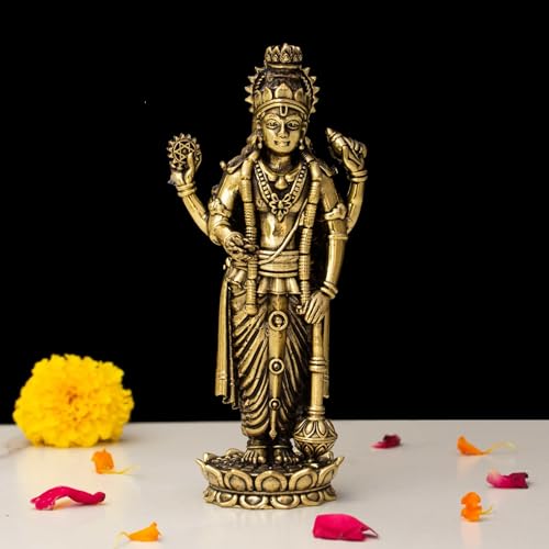 Image of INDICAST Brass Standing Vishnu Idol | 5 inch Vishnu Hindu God Statue Figurine Perfect for Decoration Puja & Gifting Purpose Sculpture (Weight- 180gm)