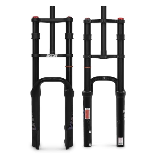BUCKLOS 20 x 4.0 inch Fat Tire Electric Bike Air Suspension Fork Travel 180mm, QR 9 x 135mm Straight Tube 1 1/8 MTB Dual Crown Bicycle Front Forks Disc Brake for Ebike Snow Beach Mountain Bike ect