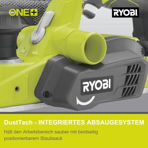 RYOBI 18 V ONE+ Akku-Hobel R18PL-0 (Hobelbreite 82 mm, mit Absaugsystem, mit 2 m-Hobel-Wendemesser, 200 W, ohne Akku und Ladegerät)