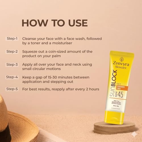 Generic Zenvyra Skincare SPF 45 Sunscreen Cream for Face | Broad Spectrum Daily Sun Protection | Lightweight, Non-Greasy & Water-Resistant Moisturizer | For Dry Skin | 3.38 oz