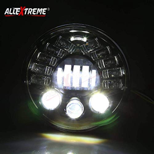 Image of Allextreme EXT7H1P 7 Inch Teeth LED Round Headlight with Turn Signal Indicator & Hi /Low Beam for Bullet, Mahindra Thar (70W)
