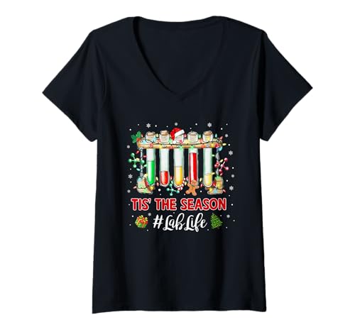 Womens Tis The Season Lab Tech Christmas Laboratory Technician Xmas V-Neck T-Shirt