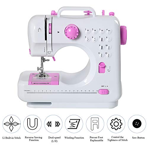 Sewing Machine Mini Portable Electric Portable Household Overlock 12 Built-In Stitches With Foot Pedal For Amateurs Beginners Embroidery Pink Safety #TOP2