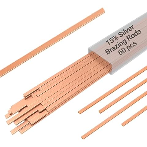 15% Silver Brazing Rods AWS BCuP-5 60 Sticks Silver Solder Phos Copper Brazing Alloys Flat Welding Rods 0.050"x1/8"x10" for Air Conditioning, Refrigerator, Cold Storage, and HVAC Units Cover