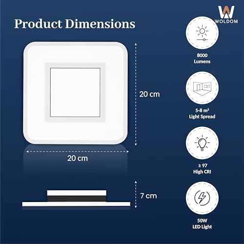 Image of Modern 50W LED Ceiling Light - for Living Room, Bedroom, Kitchen, Office & More | Compact Surface Lamp with 3 Color Modes (Warm /Cool /Natural) | False Ceiling Lights (Square Light)