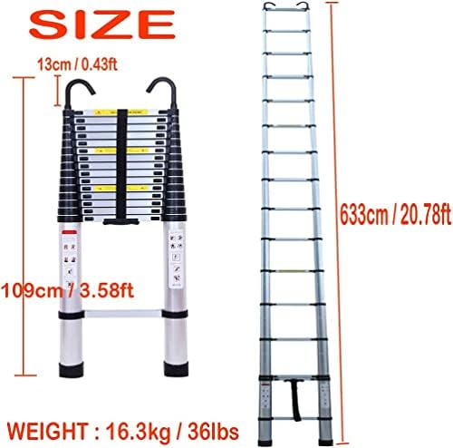 6.2M/20.3FT Telescopic Ladder Come with Roof Hook Kit Aluminium Portable Multi-Purpose Folding Extension Ladders EN 131 for Outdoor & Indoor Builder DIY Projector Easy Carry 150kg/330lbs Max. Load